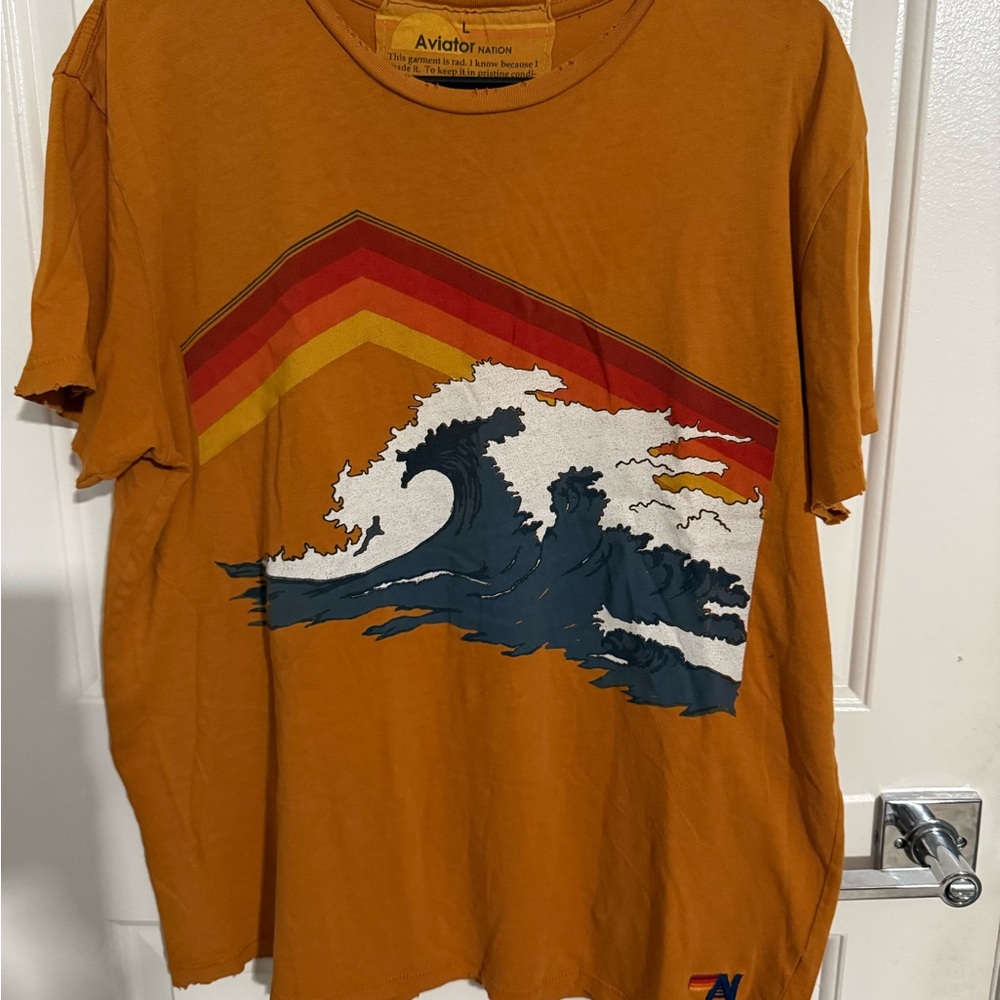 MAKE AN OFFER Aviator Nation Orange Wave Graphic Tee